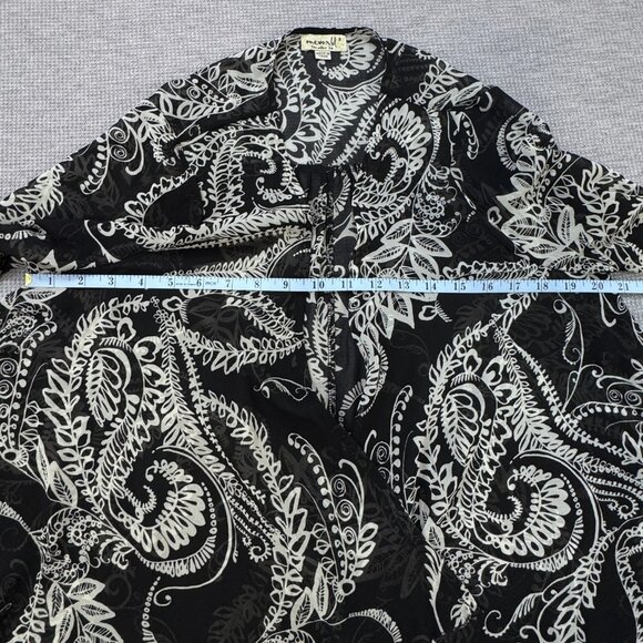 One World Womens Kimono Jacket Black White Paisley Chiffon Boho Flared Sleeve S - Picture 12 of 16